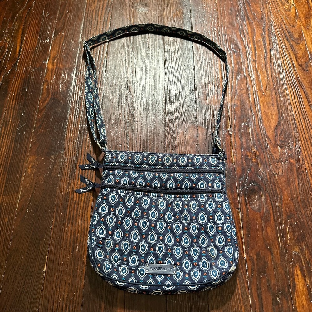 Vera Bradley Lighten Up Trio Zip Hipster Black Geo Print Crossbody Purse Bag